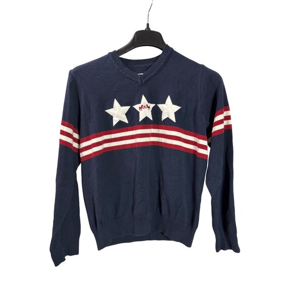 Equine Couture XL Stars & Stripes Sweater Navy Blue White Red Embroidered Horses - Picture 1 of 6